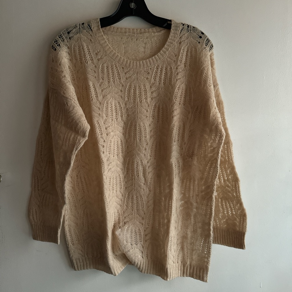Pointelle Crochet long sleeve sweater